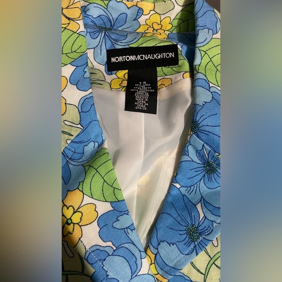 Vintage Linen Blend Retro Floral Blazer & Skirt Size 14 16 Norton Mcnaughten - Picture 3 of 16